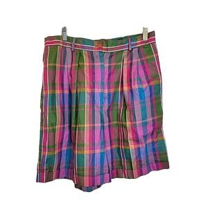 Vintage Adolfo International Pink Plaid Colorful Beach Preppy Shorts Size 16